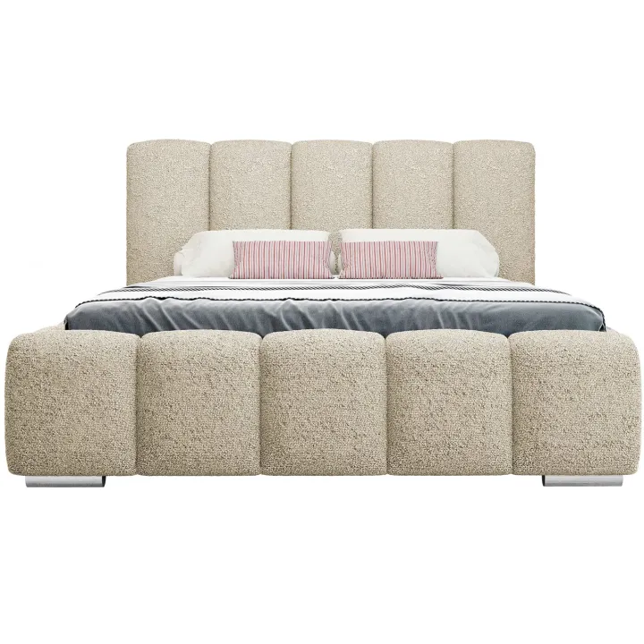 Letto matrimoniale 160x200 cm con rete contenitore imbottito tessuto bouclé beige Cometa