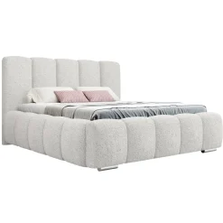 Letto matrimoniale 160x200 cm con rete contenitore imbottito tessuto bouclé bianco Cometa