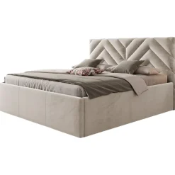 Letto matrimoniale 160x200 cm con rete contenitore imbottito beige Polaris
