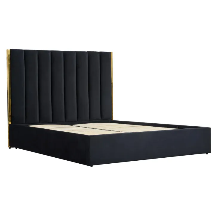 Letto matrimoniale 160x200cm con rete contenitore nero oro Esther