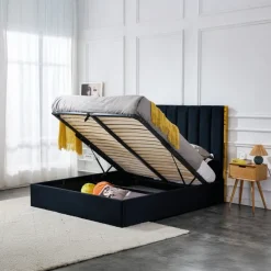 Letto matrimoniale 160x200cm con rete contenitore nero oro Esther