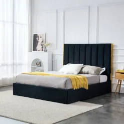 Letto matrimoniale 160x200cm con rete contenitore nero oro Esther