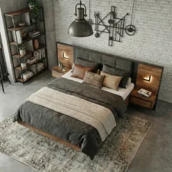Letto matrimoniale 160x200cm contenitore testiera imbottita quercia nero Smooty
