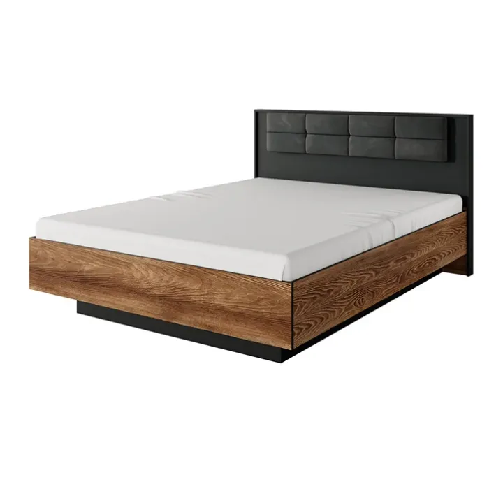 Letto matrimoniale 160x200cm contenitore testiera imbottita quercia nero Smooty