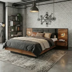 Letto matrimoniale 160x200cm contenitore testiera imbottita quercia nero Smooty