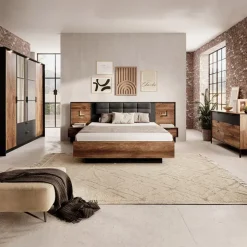 Letto matrimoniale 160x200cm contenitore testiera imbottita quercia nero Smooty