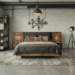 Letto matrimoniale 160x200cm contenitore testiera imbottita quercia nero Smooty