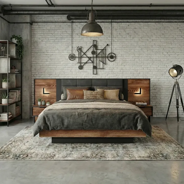 Letto matrimoniale 160x200cm contenitore testiera imbottita quercia nero Smooty