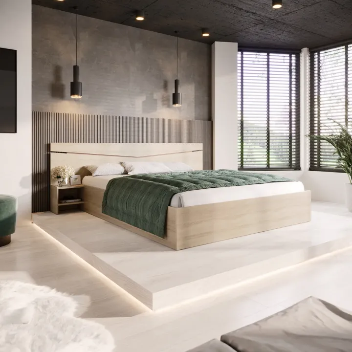 Letto matrimoniale 160x200cm contenitore con comodini rovere sonoma Camilla Gihome®