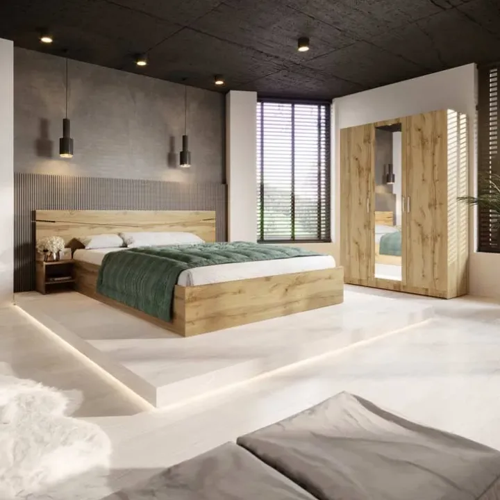 Letto matrimoniale 160x200cm contenitore con comodini rovere rustico Camilla Gihome®