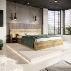 Letto matrimoniale 160x200cm contenitore con comodini rovere rustico Camilla Gihome®
