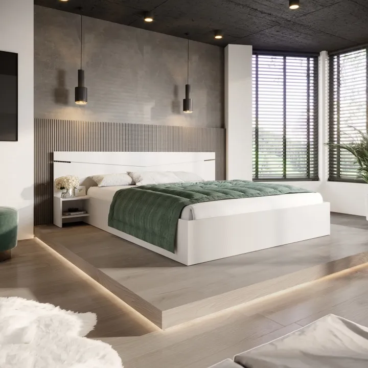 Letto matrimoniale 160x200cm contenitore con comodini bianco opaco Camilla Gihome®