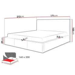 Letto matrimoniale 160x200cm contenitore imbottito grigio chiaro Silla