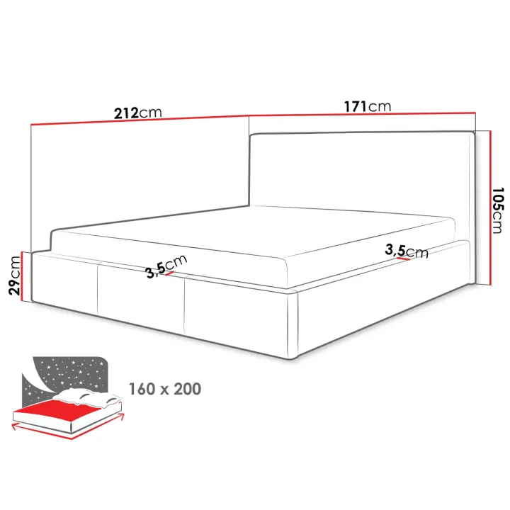 Letto matrimoniale 160x200cm contenitore imbottito grigio chiaro Silla