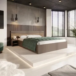 Letto matrimoniale 160x200cm contenitore con comodini rovere scuro marrone Camilla Gihome®