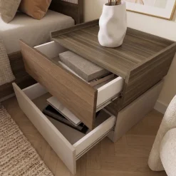 Letto matrimoniale 160x200cm contenitore con comodini tortora noce Raymonda