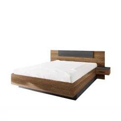 Letto matrimoniale 160x200 cm contenitore con comodini rovere scuro nero frassinato Loly