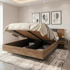 Letto matrimoniale 160x200 cm contenitore con comodini rovere scuro nero frassinato Loly