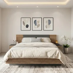 Letto matrimoniale 160x200 cm contenitore con comodini rovere scuro nero frassinato Loly