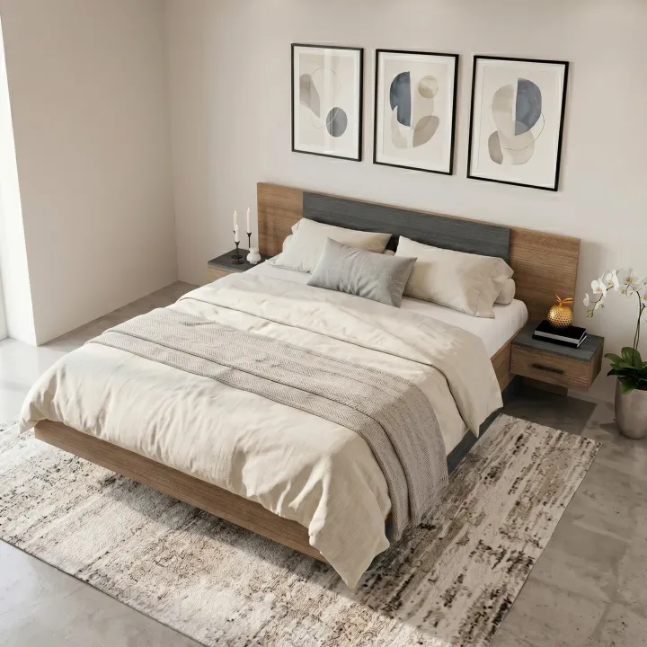 Letto matrimoniale 160x200 cm contenitore con comodini rovere scuro nero frassinato Loly