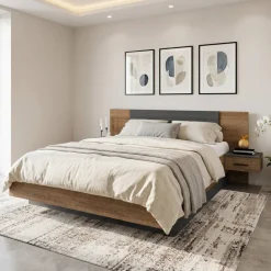 Letto matrimoniale 160x200 cm contenitore con comodini rovere scuro nero frassinato Loly