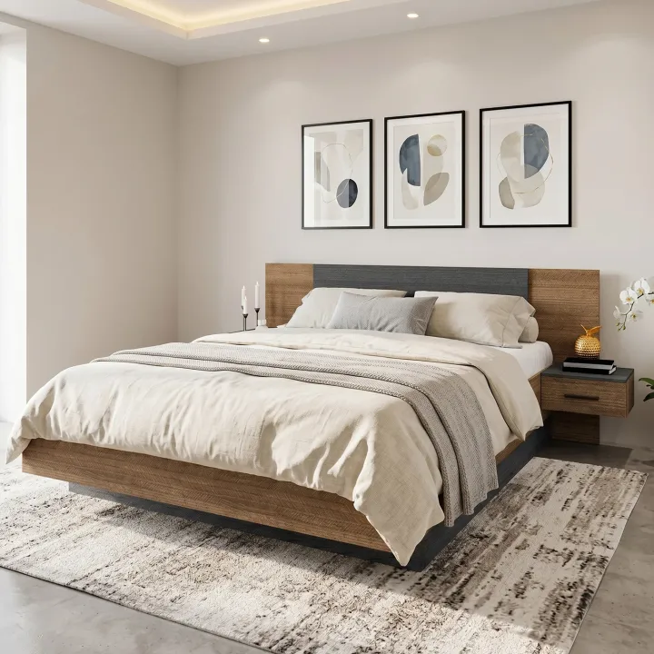 Letto matrimoniale 160x200 cm contenitore con comodini rovere scuro nero frassinato Loly