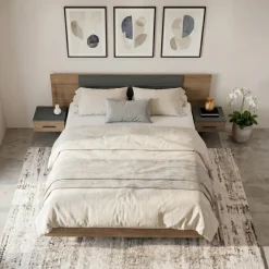 Letto matrimoniale 160x200 cm contenitore con comodini rovere scuro nero frassinato Loly