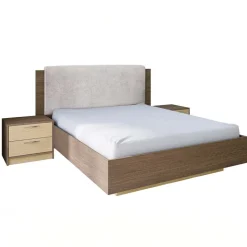 Letto matrimoniale 160x200 cm contenitore con comodini rovere chiaro e rovere scuro Pitigliano