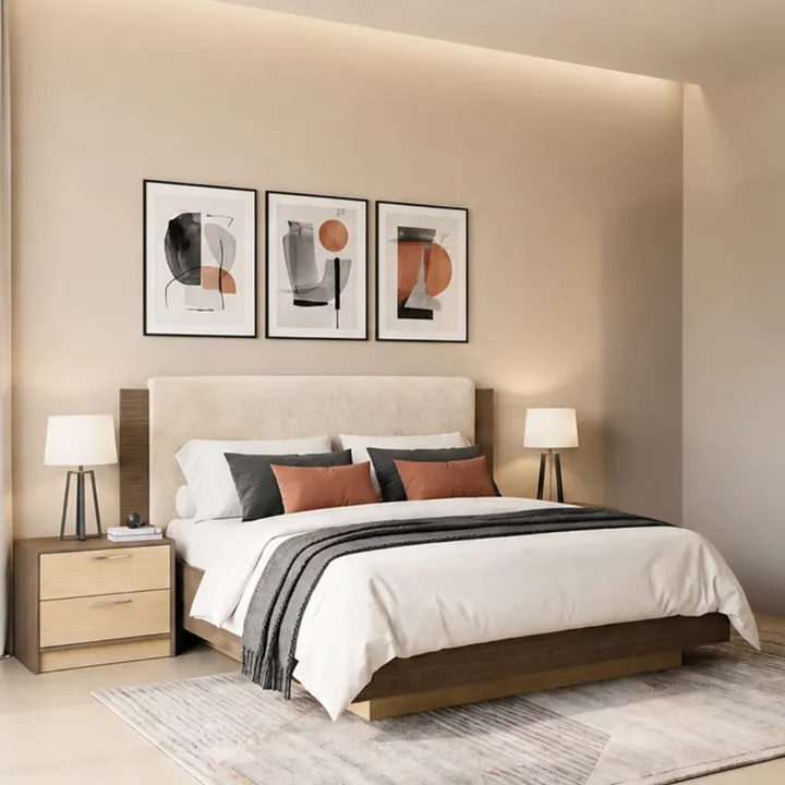 Letto matrimoniale 160x200 cm contenitore con comodini rovere chiaro e rovere scuro Pitigliano