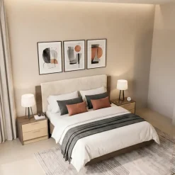 Letto matrimoniale 160x200 cm contenitore con comodini rovere chiaro e rovere scuro Pitigliano