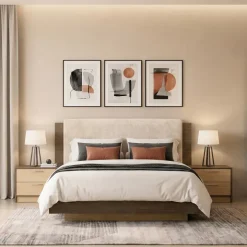 Letto matrimoniale 160x200 cm contenitore con comodini rovere chiaro e rovere scuro Pitigliano
