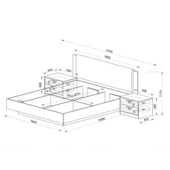 Letto matrimoniale 160x200 cm contenitore con comodini rovere chiaro e rovere scuro Pitigliano