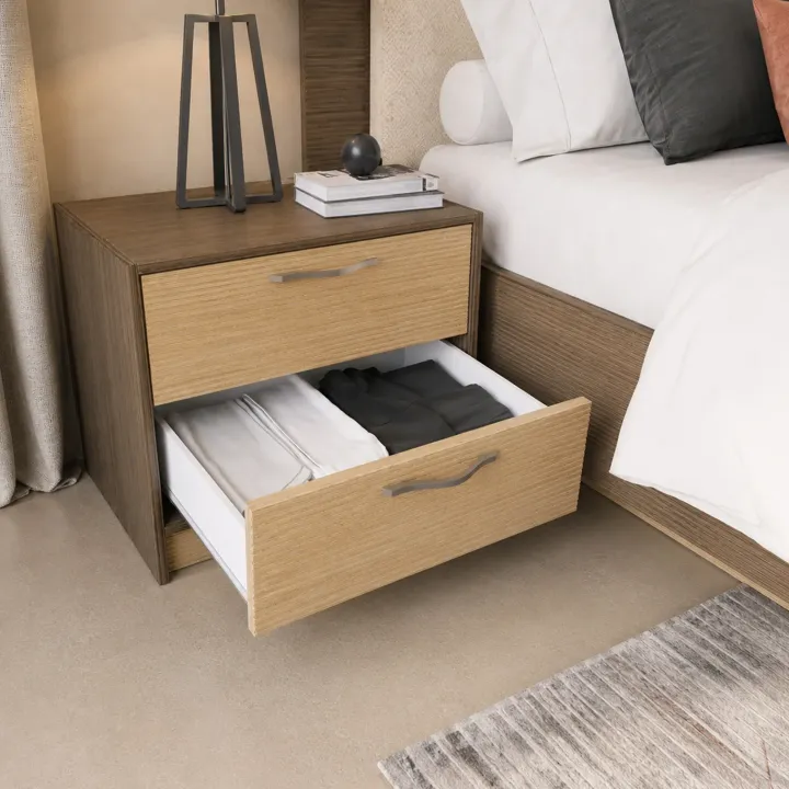 Letto matrimoniale 160x200 cm contenitore con comodini rovere chiaro e rovere scuro Pitigliano