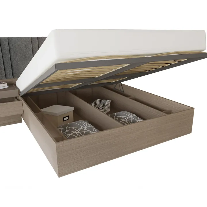 Letto matrimoniale 160x200cm contenitore con comodini rovere scuro marrone Rebecca