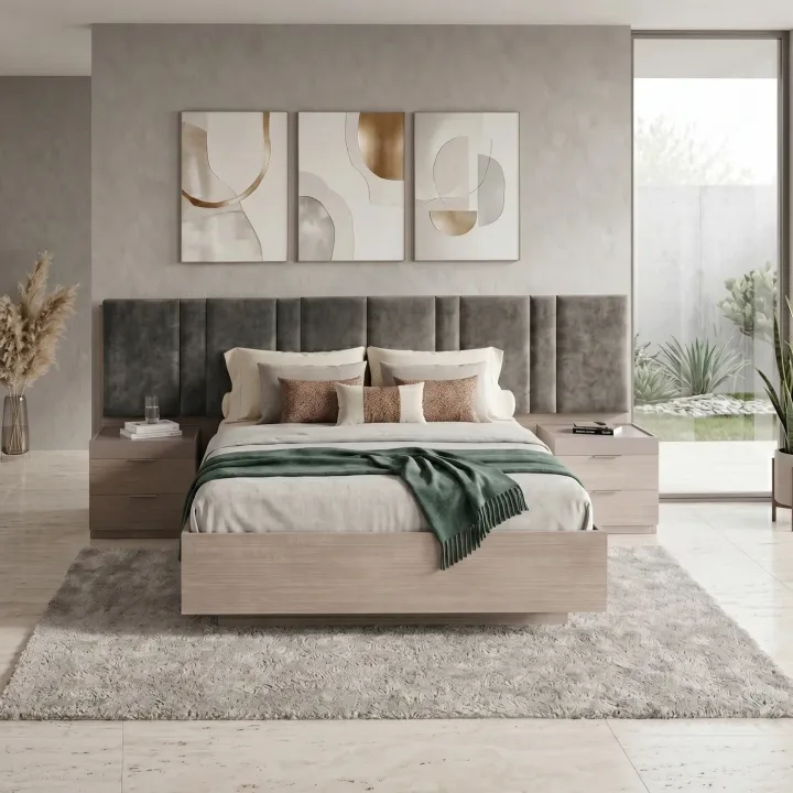 Letto matrimoniale 160x200cm contenitore con comodini rovere scuro marrone Rebecca