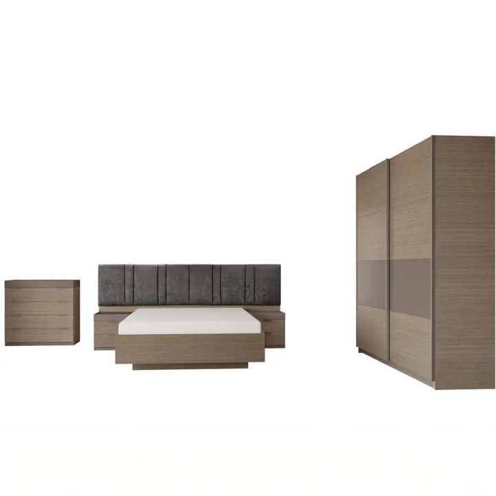 Letto matrimoniale 160x200cm contenitore con comodini rovere scuro marrone Rebecca