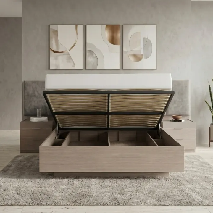 Letto matrimoniale 160x200cm contenitore con comodini rovere scuro marrone Rebecca