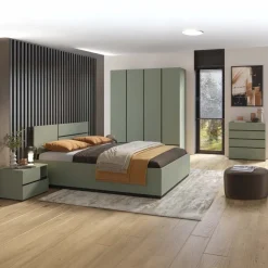 Letto matrimoniale 160x200cm contenitore con rete a doghe testiera reversibile verde Lolla