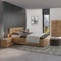 Letto matrimoniale 160x200cm contenitore con rete a doghe testiera reversibile rovere Lolla