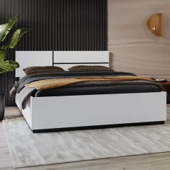 Letto matrimoniale 160x200cm contenitore con rete a doghe testiera reversibile bianco opaco Lolla