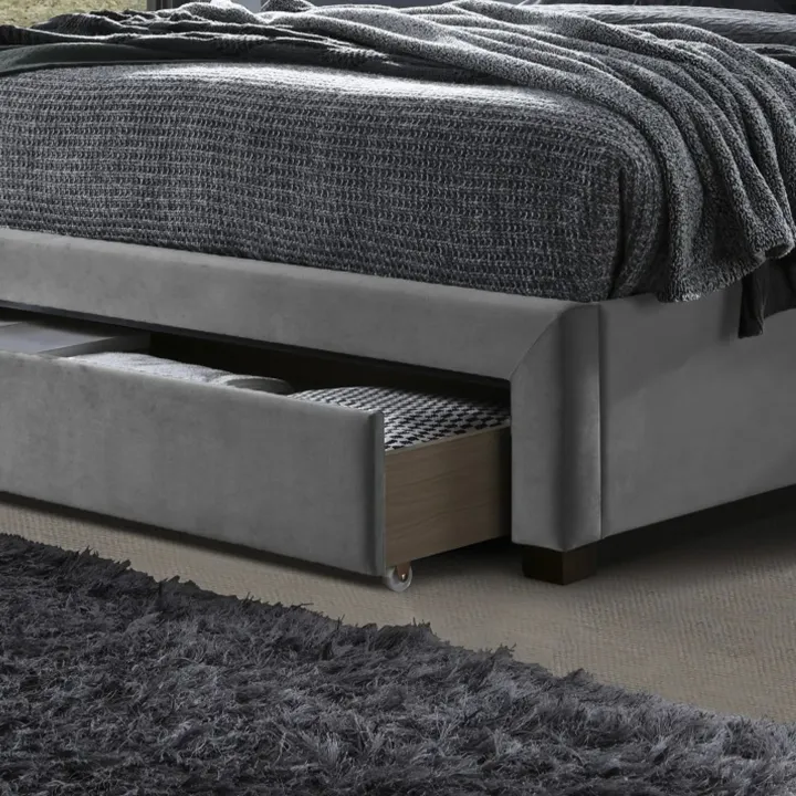 Letto matrimoniale 160x200cm imbottito con cassettoni in velluto grigio Lux