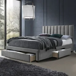 Letto matrimoniale 160x200cm imbottito con cassettoni in velluto grigio Lux