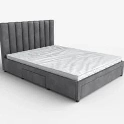 Letto matrimoniale 160x200cm imbottito con cassettoni in velluto grigio Lux