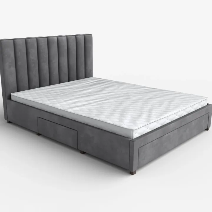 Letto matrimoniale 160x200cm imbottito con cassettoni in velluto grigio Lux