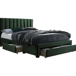 Letto matrimoniale 160x200cm imbottito con cassettoni verde Lux