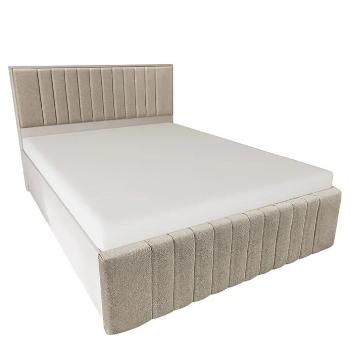 Letto matrimoniale 160x200 cm imbottito con contenitore tessuto beige Emporio