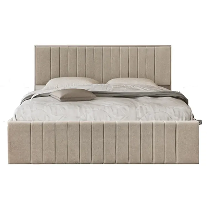 Letto matrimoniale 160x200 cm imbottito con contenitore tessuto beige Emporio