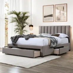 Letto matrimoniale 160x200cm imbottito con cassettoni beige Lux
