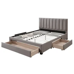 Letto matrimoniale 160x200cm imbottito con cassettoni beige Lux
