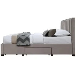 Letto matrimoniale 160x200cm imbottito con cassettoni beige Lux